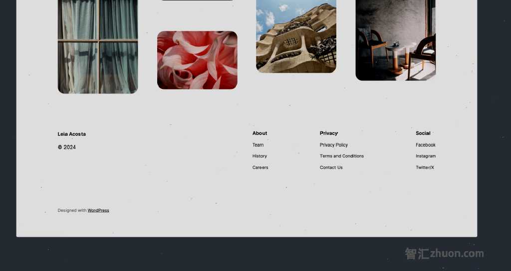 The initial state of the hooked block in footer template of the Twenty Twenty-Four theme.