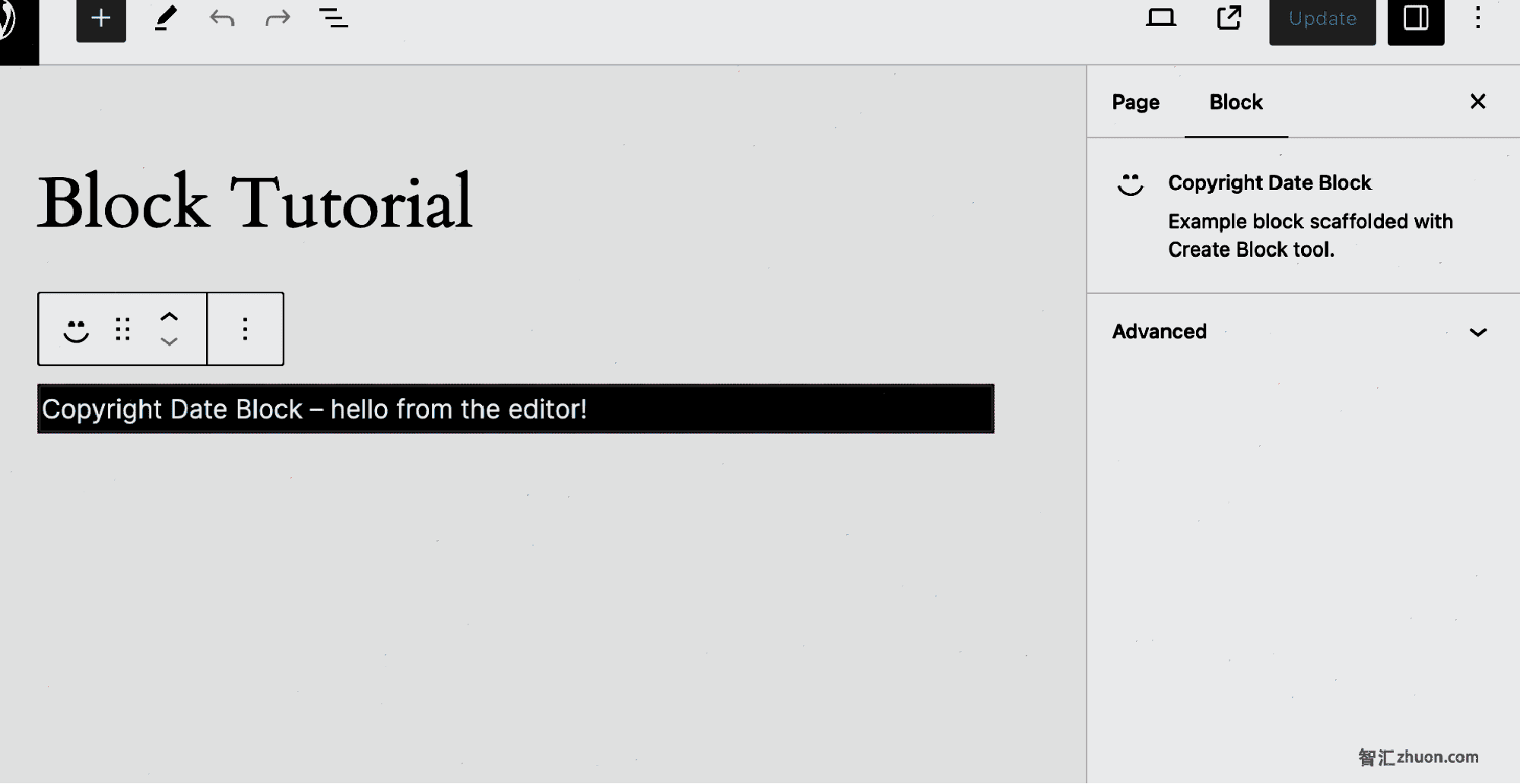 The scaffolded block in the Editor