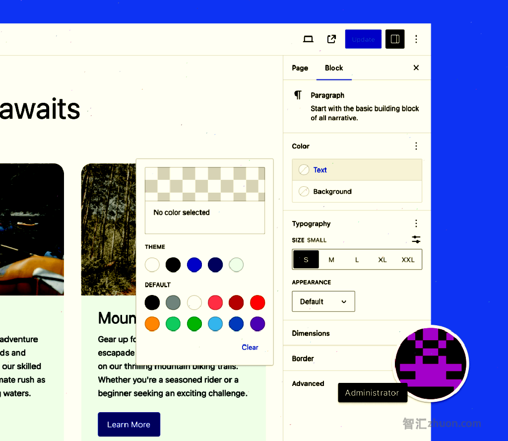 Color controls remain available for Administrators when the filter is applied.