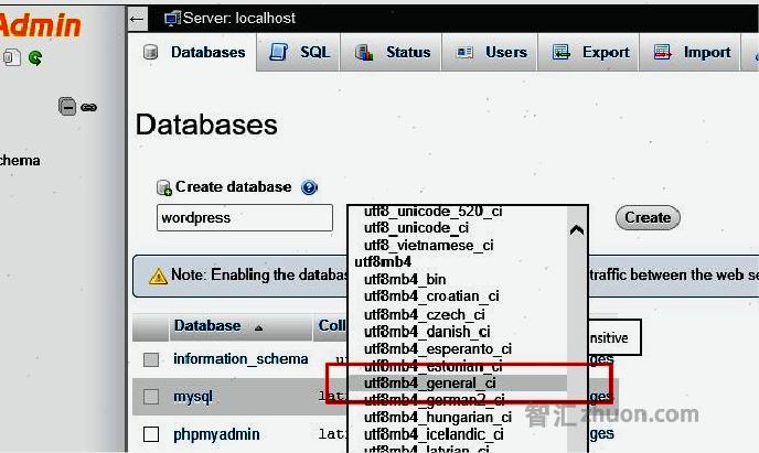 Creating a database in phpMyAdmin 4.4