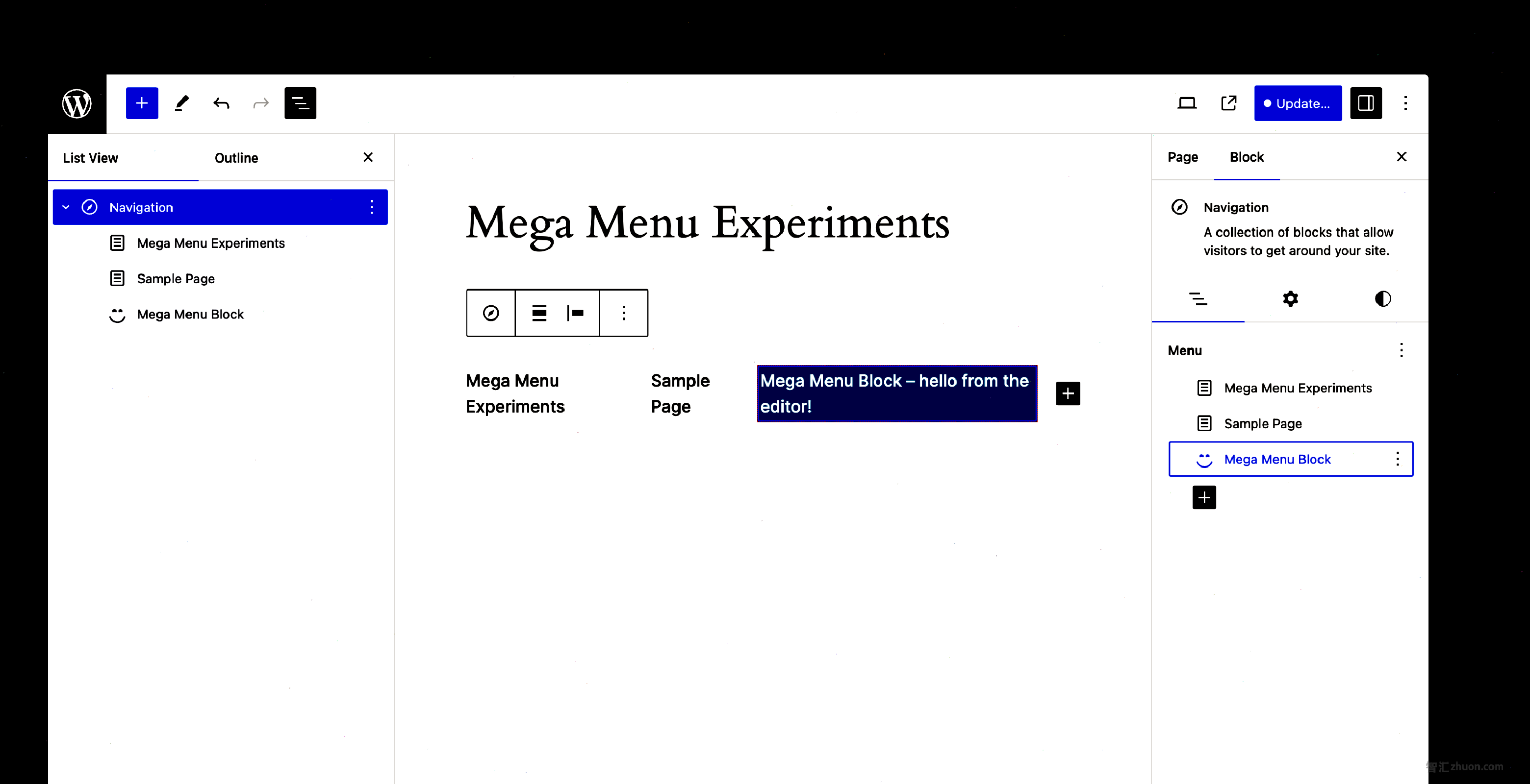 The Mega Menu Block can now be added to the Navigation block.