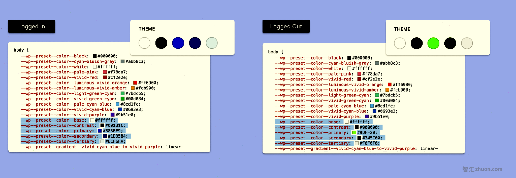 The CSS color variables are updated when the filter is applied.