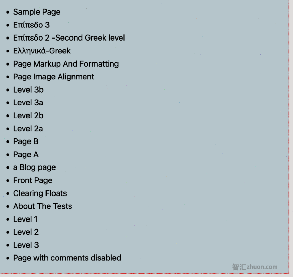 Screenshot showing an unordered list of page titles in the editor.