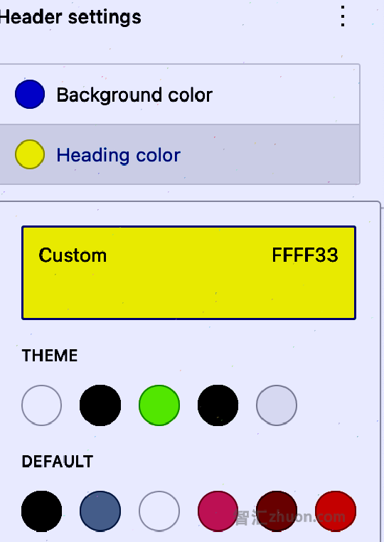 Screen shot of color controls in the settings sidebar