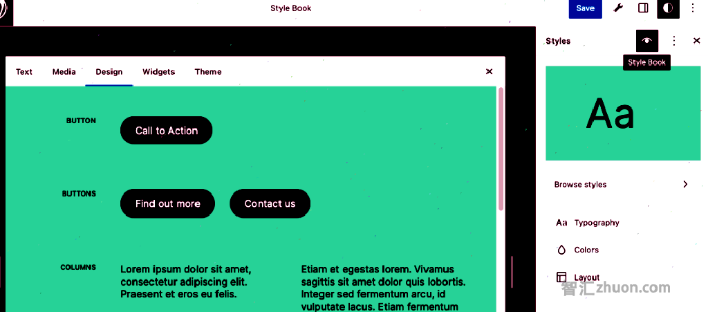 A screenshot of the preview window of the Style Book navigation panel