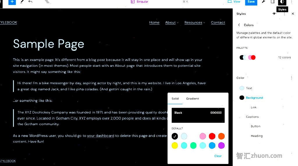 Screenshot showing the Settings section of the editors' Global Styles panel.