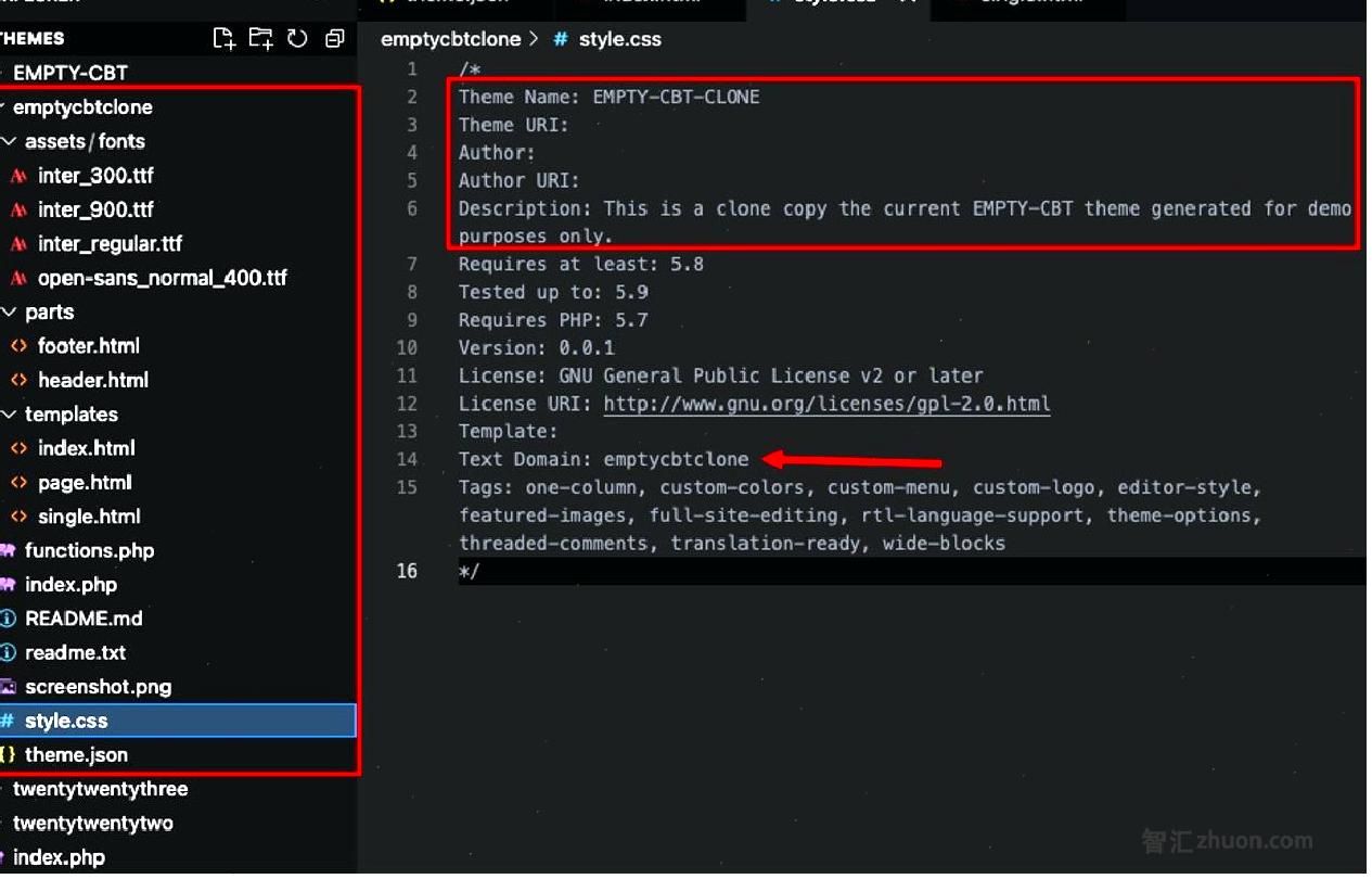 Screenshot showing the meta fields of a cloned theme\\\\\\\\\\\\\\\\\\\\\\\\\\\\\\\\n