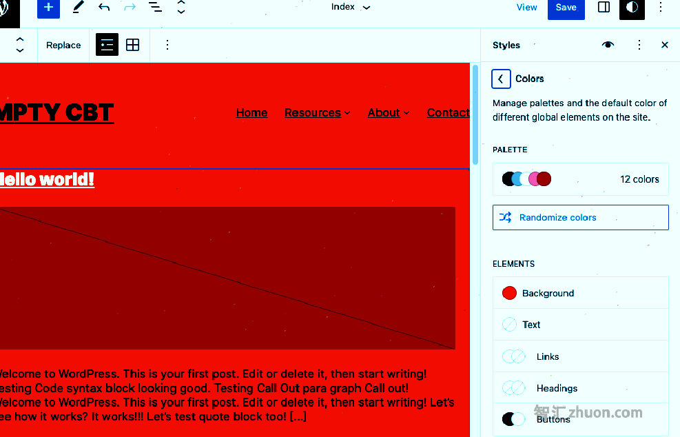 Screenshot showing customizing style elements with Global Styles 