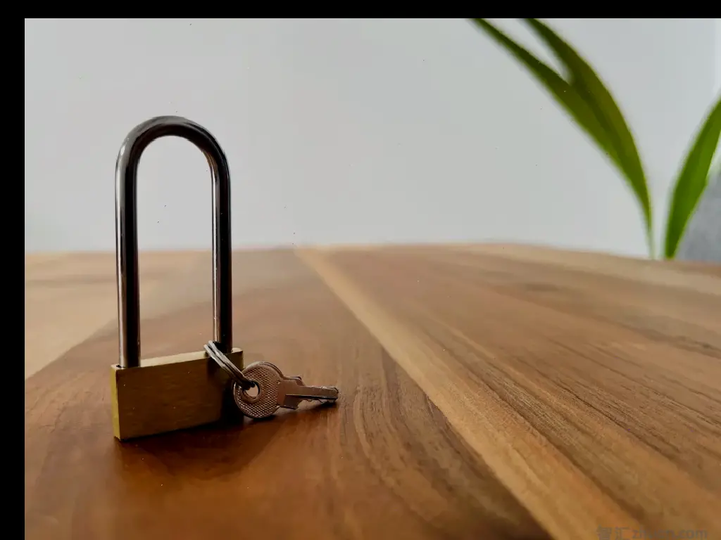 A picture of a locked padlock with plant behind it.