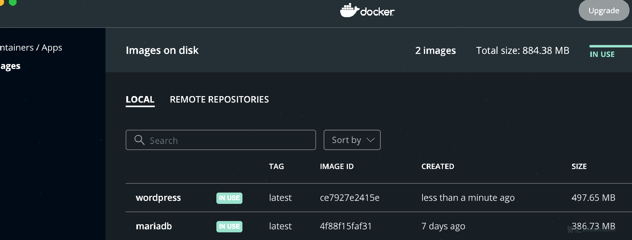 Screenshot of the Downloaded Docker Images for WordPress Development Environment