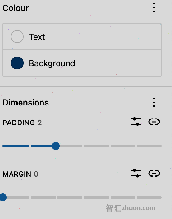 Screenshot of controls in the settings sidebar