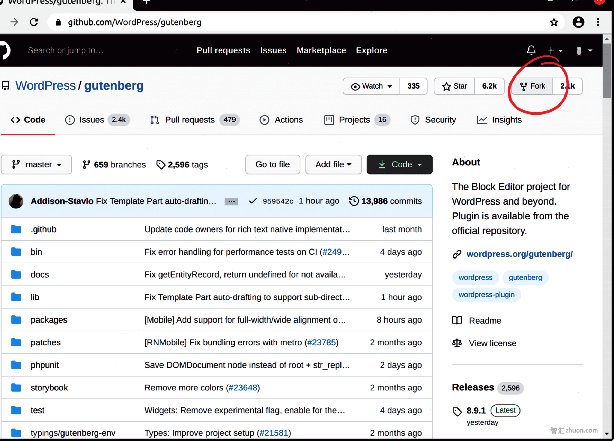 Screenshot showing fork button on GitHub